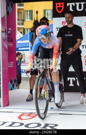 Consonni Chiara (Ita) UAE Team ADQ lors de l'étape 1 du Giro d'Italia Women à Brescia, Italie le 7 juillet 2024 lors du Giro d'Italia Women - étape 1 Brescia/Brescia, course de Street Cycling à Brescia, Italie, le 07 juillet 2024 Banque D'Images