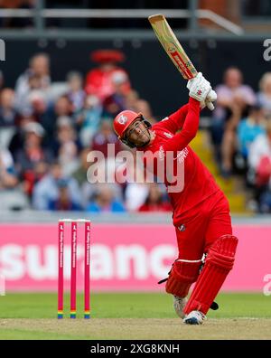 Manchester, Royaume-Uni. 7 juillet 2024 ; Emirates Old Trafford Cricket Ground, Manchester, Angleterre ; Vitality Blast T20 League Cricket, Lancashire Lightning versus Worcestershire Rapids ; George Lavelle du Lancashire Lightning Credit : action plus Sports images/Alamy Live News Banque D'Images