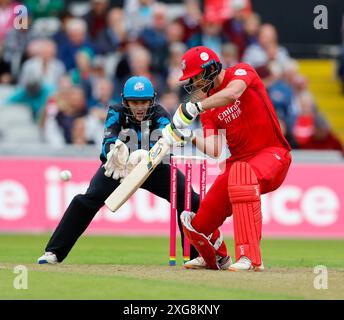 Manchester, Royaume-Uni. 7 juillet 2024 ; Emirates Old Trafford Cricket Ground, Manchester, Angleterre ; Vitality Blast T20 League Cricket, Lancashire Lightning versus Worcestershire Rapids ; Tom Bruce du Lancashire Lightning Credit : action plus Sports images/Alamy Live News Banque D'Images