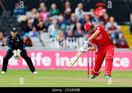 Manchester, Royaume-Uni. 7 juillet 2024 ; Emirates Old Trafford Cricket Ground, Manchester, Angleterre ; Vitality Blast T20 League Cricket, Lancashire Lightning versus Worcestershire Rapids ; Chris Green du Lancashire Lightning Credit : action plus Sports images/Alamy Live News Banque D'Images