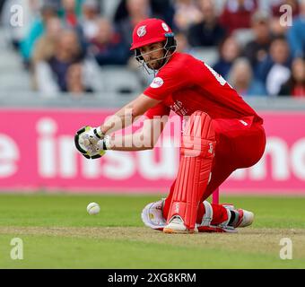 Manchester, Royaume-Uni. 7 juillet 2024 ; Emirates Old Trafford Cricket Ground, Manchester, Angleterre ; Vitality Blast T20 League Cricket, Lancashire Lightning versus Worcestershire Rapids ; Tom Bruce du Lancashire Lightning Credit : action plus Sports images/Alamy Live News Banque D'Images