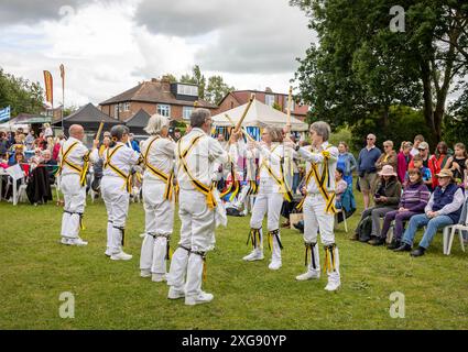 Comte de Stamford Morris danseurs se produisant au Stockton Heath Festival en 2024 Banque D'Images