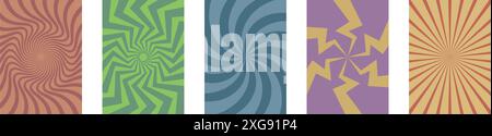 arrière-plans hippie déformés. tourbillon, motifs de tourbillon. ensemble d'arrière-plans dans un style rétro tendance. Illustration vectorielle Illustration de Vecteur