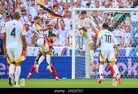 Niclas Füllkrug, DFB 9 Kai Havertz, DFB 7 Competition for the ball, Tackling, duel, header, zweikampf, action, combat contre Nacho, ESP 4 dans le match quart de finale ALLEMAGNE - ESPAGNE 1-2 N.V. des Championnats d'Europe de l'UEFA 2024 le 5 juillet 2024 à Stuttgart, Allemagne. Photographe : Peter Schatz Banque D'Images