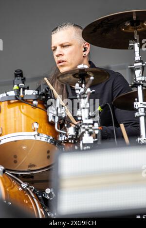 Milan Italie. 07 juillet 2024. Le groupe de metalcore suédois IMMINENCE se produit sur scène à l'Ippodromo SNAI San Siro pendant le 'I-Days Milano Coca-Cola Festival 2024'. Crédit : Rodolfo Sassano/Alamy Live News Banque D'Images