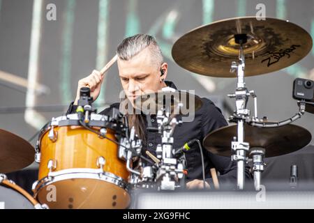 Milan Italie. 07 juillet 2024. Le groupe de metalcore suédois IMMINENCE se produit sur scène à l'Ippodromo SNAI San Siro pendant le 'I-Days Milano Coca-Cola Festival 2024'. Crédit : Rodolfo Sassano/Alamy Live News Banque D'Images