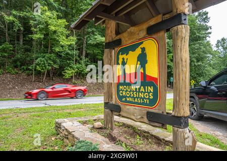 Traversées de montagne à Walasi-Yi pourvoirie à Neel Gap sur le côté est de Blood Mountain le long du sentier Appalachian Trail près de Blairsville, en Géorgie. (ÉTATS-UNIS) Banque D'Images