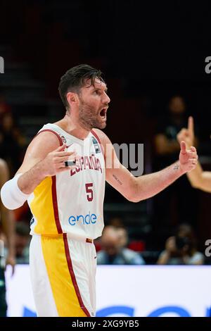 Valencia, Espagne. 07 juillet 2024. Rudy Fernandez de l'équipe d'Espagne vu en action pendant le match entre l'Espagne et les Bahamas dans le tournoi de qualification olympique FIBA Espagne 2024 phase de groupes au tribunal municipal de Fuente de San Luis. Score final : Espagne 86 : 78 Bahamas (photo allemande Vidal Ponce/SOPA images/SIPA USA) crédit : SIPA USA/Alamy Live News Banque D'Images