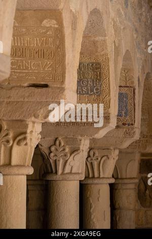 Cloître de l'ancienne cathédrale de San Vicente, Roda de Isabena, nécrologie, Vallée Isabena, Huesca, Espagne Banque D'Images