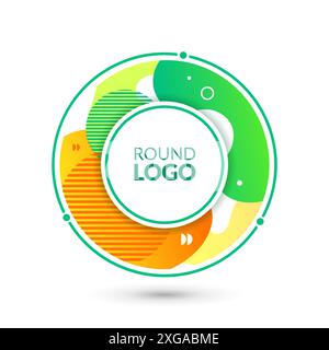 Logo de cercle abstrait. Icône de cadre rond. Identité de l'entreprise. Formes géométriques modernes liquides. Motif avec des formes de peinture dynamiques. Lignes de couleur blobs. Emblème de la société. Badge d'entreprise de conception Vector Memphis Illustration de Vecteur