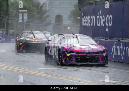 Course NASCAR Chicago Street, Grant Park 165, dernier jour de course NASCAR Street dans les rues du centre-ville. Journée de conduite sous la pluie. Banque D'Images