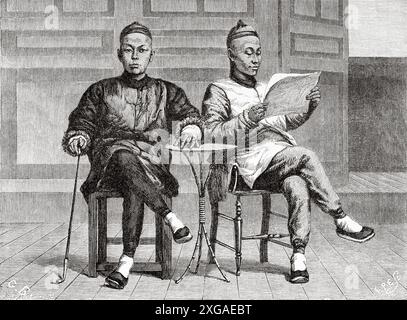 Banquiers chinois à San Francisco, Californie. Etats-Unis d'Amérique, dessin de Gustave Boulanger (1824-1888) voyage en Californie, 1859 de Louis Laurent Simonin (1830 - 1886) le Tour du monde 1862 Banque D'Images