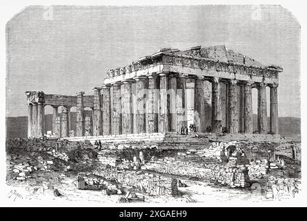 Parthénon, Acropole d'Athènes, Grèce, dessin d'Emile Therond (1821-1883) Un hiver à Athènes, 1857-1858 d'Antonin Proust (1832-1905) le Tour du monde 1862 Banque D'Images