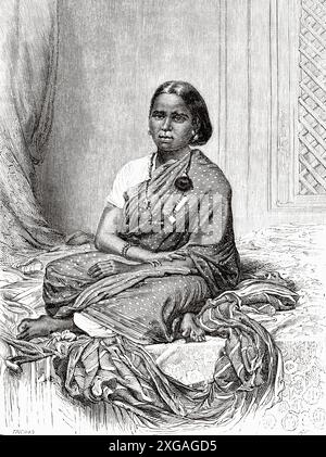 Femme malgache résidente immigrante à la Réunion. Océan Indien occidental, dessin de Mettais. Voyage à la Réunion, 1861 par Louis Laurent Simonin (1830-1886) le Tour du monde 1862 Banque D'Images