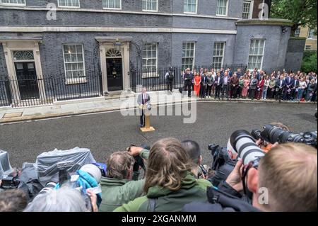 Sir Kier Starmer s'exprimant à Downing Street le lendemain de la victoire des travaillistes aux élections générales, le 5 juillet 2024. Banque D'Images