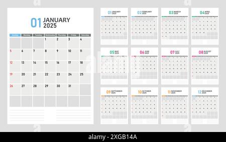 Grille de calendrier vectoriel pour 2025 Illustration de Vecteur