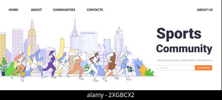 Courir les gens dans le paysage urbain de fond de bâtiments colorés groupe diversifié de joggers Modern skyline style de vie active communauté de fitness en plein air Illustration de Vecteur