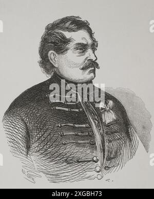 Miklós Wesselényi (1796-1850) Homme d'État hongrois. Gravement malade, il a participé au début de la révolution hongroise de 1848, jouant un rôle important pour persuader la Diète Transylvanienne de proclamer l'union avec la Hongrie, l'un des objectifs importants de la révolution. Déçu par le développement et la radicalisation des événements, comme de nombreux membres de l'aristocratie réformiste, il quitte le pays en septembre 1848 sous prétexte de poursuivre son traitement médical à Gräfenberg. Portrait. Gravure par Ed. Coppin. 'Los Héroes y las Grandezas de la Tierra' (les héros et les grandeurs de la E Banque D'Images