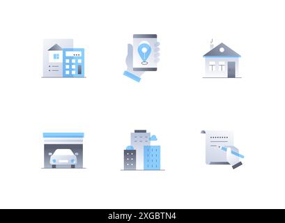La vie dans la ville - icônes de style design plat Illustration de Vecteur