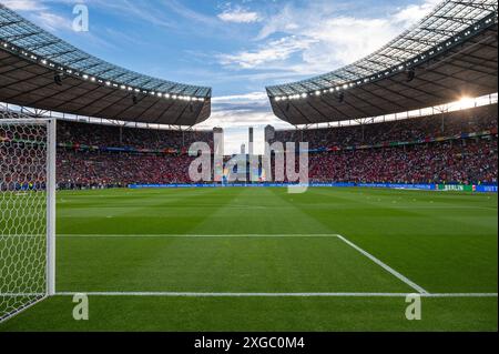 BERLIN, ALLEMAGNE - 6 JUILLET 2024 : match quart de finale de l'Euro 2024 Nederlands vs Turquie. Vue aérienne au stade Olimpiastadion. Banque D'Images