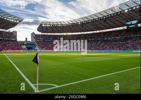 BERLIN, ALLEMAGNE - 6 JUILLET 2024 : match quart de finale de l'Euro 2024 Nederlands vs Turquie. Vue aérienne au stade Olimpiastadion. Banque D'Images