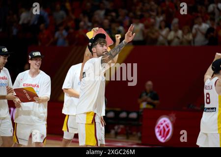 Valencia, Espagne. 03 juillet 2024. La victoire de l'équipe d'Espagne a été vue en action pendant le match entre l'Espagne et les Bahamas dans le tournoi de qualification olympique FIBA Espagne 2024 phase de groupes le 3 juillet 2024 au tribunal municipal de Fuente de San Luis. Score final : Espagne 86 vs Bahamas 78 (photo par German Vidal Ponce/SOPA images/SIPA USA) crédit : SIPA USA/Alamy Live News Banque D'Images