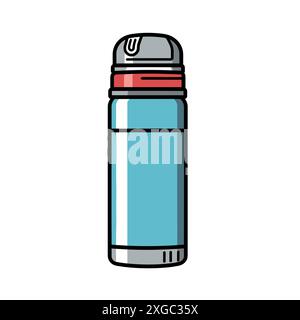 Bouteille Thermos bleue et rouge avec un design moderne simple Illustration de Vecteur