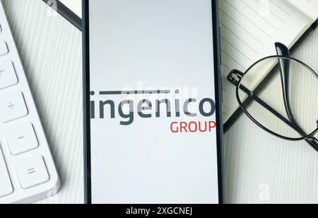 New York, États-Unis - 21 juin 2024 : logo Ingenico sur l'écran du téléphone, icône de l'entreprise. Banque D'Images