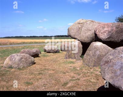 Un dolmen ou un lit à chants est un type de tombeau mégalithique à chambre unique avec des mégalithes verticaux soutenant une grande pierre angulaire horizontale plate dans le provi hollandais Banque D'Images