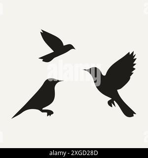 Silhouette oiseaux dans diverses poses Illustration de Vecteur