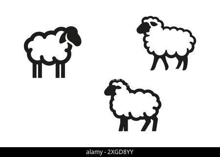 Icônes de mouton noir et blanc avec différents niveaux de détail Illustration de Vecteur