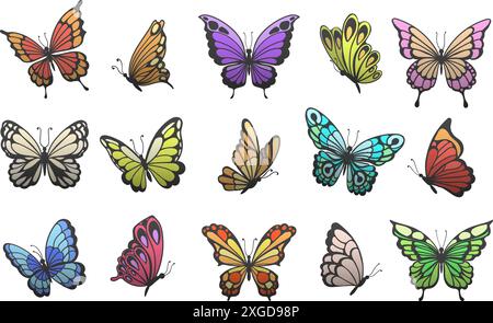 Ensemble de papillons de dessin animé Illustration de Vecteur
