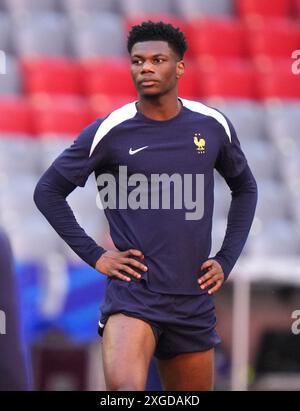 Le Français Aurelien Tchouameni lors d'une séance d'entraînement au Munich Football Arena à Munich, en Allemagne. Date de la photo : lundi 8 juillet 2024. Banque D'Images