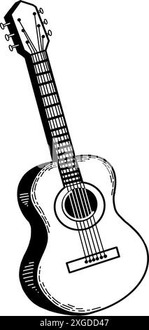 Instrument de musique - guitare. Illustration vectorielle. Tous les objets sont dessinés à la main en noir en vecteur. Convient pour l'impression sur invitations, affiches, cartes Illustration de Vecteur