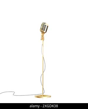 Vecteur d'équipement radio de style Vintage microphone. Microphone pour Singer ou Leading concert Device. Singing or Speak Tool Glossy Golden Color concept Illustration de Vecteur