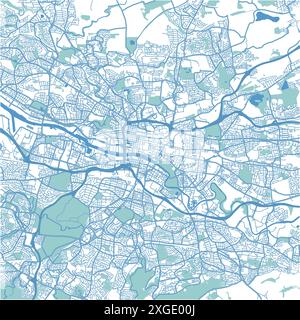 Carte de Glasgow en Royaume-Uni en style bleu. Contient un vecteur en couches avec routes eau, parcs, etc Illustration de Vecteur