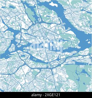 Carte de Stockholm en Suède en style bleu. Contient un vecteur en couches avec routes eau, parcs, etc Illustration de Vecteur