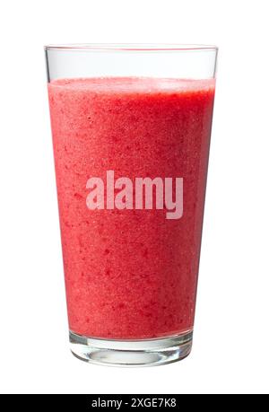 verre de banane rouge, cerise et melon smoothie isolé sur fond blanc Banque D'Images