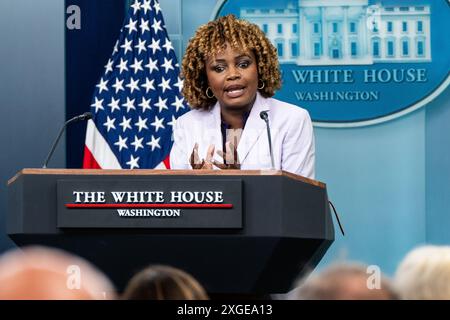 Washington, États-Unis. 08 juillet 2024. Karine Jean-Pierre, attachée de presse de la Maison Blanche, s'exprimant lors d'un point de presse dans la salle de presse de la Maison Blanche à Washington DC (photo de Michael Brochstein/Sipa USA) crédit : Sipa USA/Alamy Live News Banque D'Images