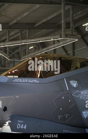 U.S. Marine corps Lt. Col. Robert Guyette, pilote de F-35B Lightning II et commandant du Marine Fighter Attack Squadron (VMFA) 214, Marine Aircraft Group 13, 3rd Marine Aircraft Wing, effectue des vérifications avant vol sur un avion F-35A Lightning II de la Royal Australian Air Force affecté à l'escadron 75 de la RAAF avant un exercice d'entraînement bilatéral. Les dirigeants du VMFA-214, un escadron de F-35B de l'USMC, ont piloté le F-35A de la RAAF lors d'un entraînement bilatéral, montrant l'interchangeabilité entre la RAAF et l'aviation de la marine américaine. VMFA-214 a déployé plus de 200 Marines et huit F-35B Lightning II de Marin Banque D'Images