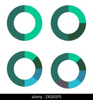 Icônes de graphique circulaire. Vert et bleu. Quatre variations. Illustration vectorielle. Illustration de Vecteur