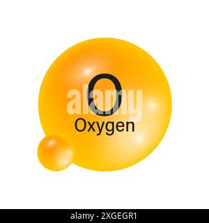 Symbole de l'élément oxygène. O élément chimique. Sphères brillantes orange. Concept de chimie. Illustration vectorielle. Illustration de Vecteur