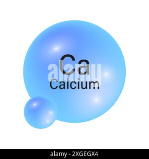 Icône de l'élément calcium. Sphères à dégradé bleu. Symbole du constituant chimique vectoriel. Design réfléchissant brillant. Illustration de Vecteur