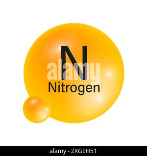 Icône azote N. Sphère jaune brillante. Vecteur d'élément chimique. Nettoyer le tableau périodique. Illustration de Vecteur