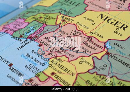 Nigeria de la carte du monde. Gros plan et mise au point sélective Banque D'Images