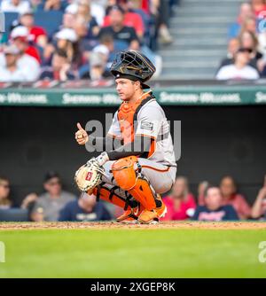 Cleveland, Ohio, États-Unis. 5 juillet 2024. Patrick Bailey (14 ans), attrapeur des Giants de San Francisco, joue contre les Guardians de Cleveland au progressive Field à Cleveland, OHIO. San Francisco gagne 4-2. (Crédit image : © Walter G. Arce Sr./ASP via ZUMA Press Wire) USAGE ÉDITORIAL SEULEMENT! Non destiné à UN USAGE commercial ! Banque D'Images