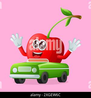 Personnages mignons de cerise jouant avec un jouet de voiture. Parfait pour les enfants, la marchandise et l'autocollant, la promotion de bannière ou le blog Illustration de Vecteur