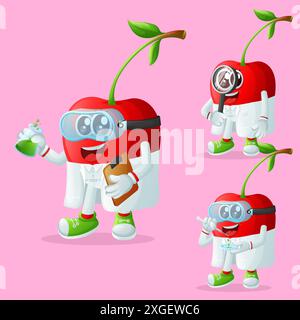 Ensemble de personnages mignons de cerise comme scientifiques. Parfait pour les enfants, la marchandise et l'autocollant, la promotion de bannière ou le blog Illustration de Vecteur