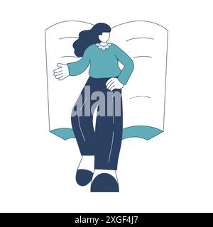 Illustration de conception plate de Bookworm Girl Student Character Student with Education Literature Book Illustration de Vecteur