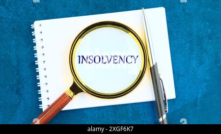 symbole de loi de paragraphe. Mot D'INSOLVABILITÉ à travers une loupe sur un morceau de bloc-notes Banque D'Images